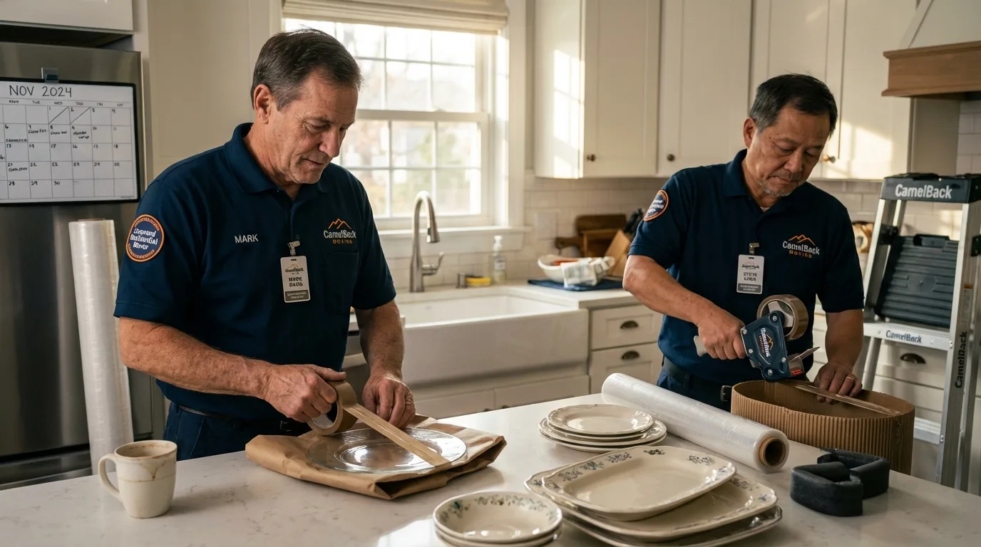 Professional crew packing kitchen dishware in Gilbert, AZ